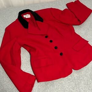 Vintage Red Wool Blazer Jacket Womens Size 8 Christmas Office Career Preppy
